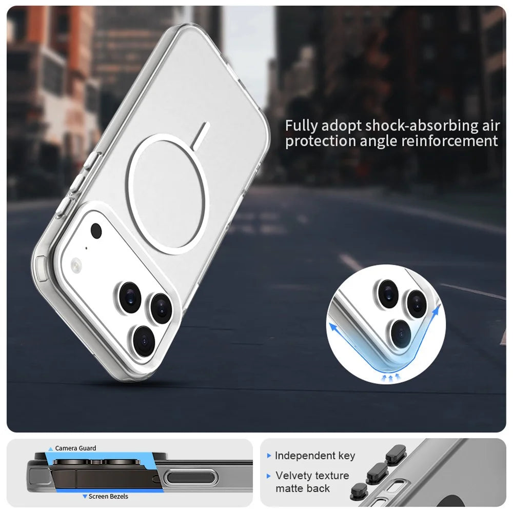 For iPhone 18 Pro / 17 Pro Magnetic Case PC + TPU + PET Air Cushion Shockproof Phone Cover - White - 2