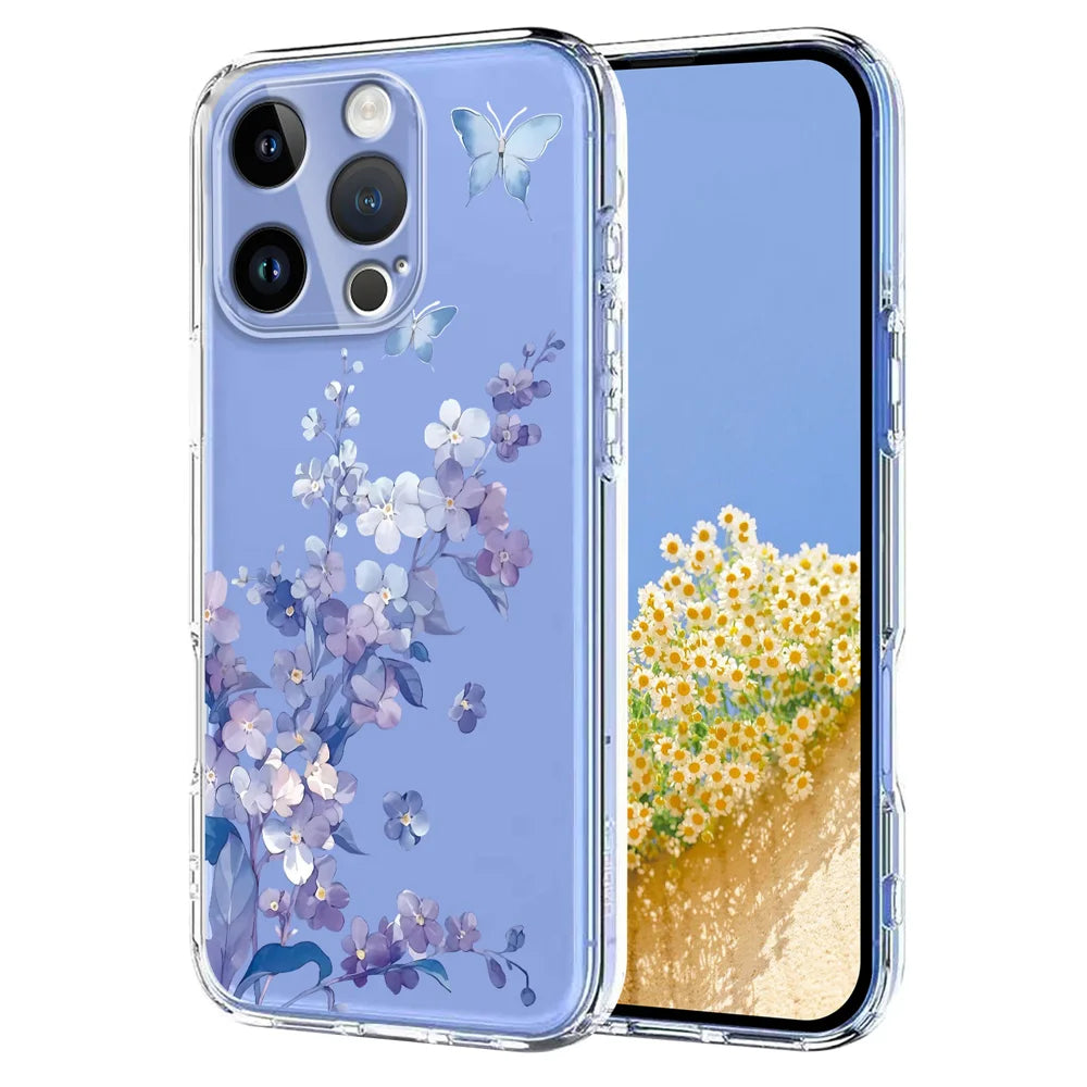 For iPhone 14 Pro Case Butterfly Floral Pattern Printing TPU Phone Back Cover - Violets - 1