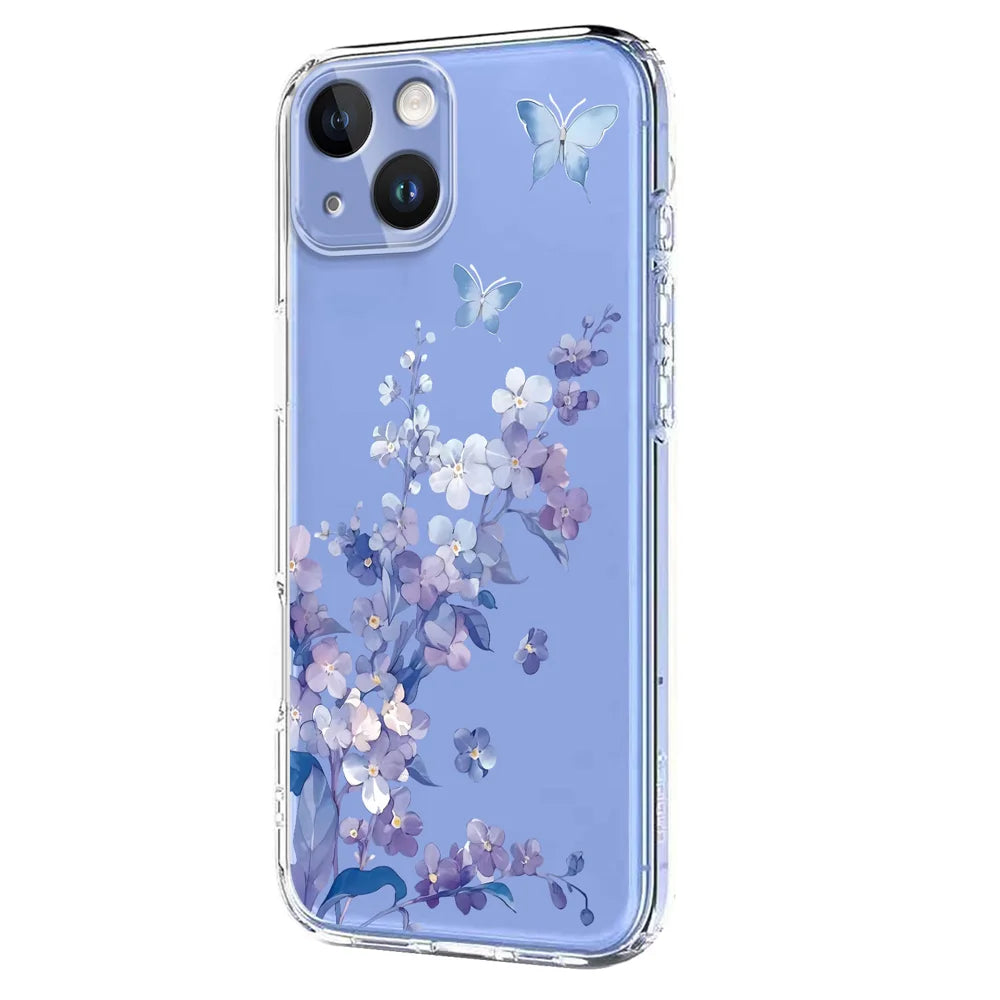 For iPhone 13 / iPhone 14 Case Butterfly Floral Pattern Printing TPU Phone Back Cover - Violets - 2