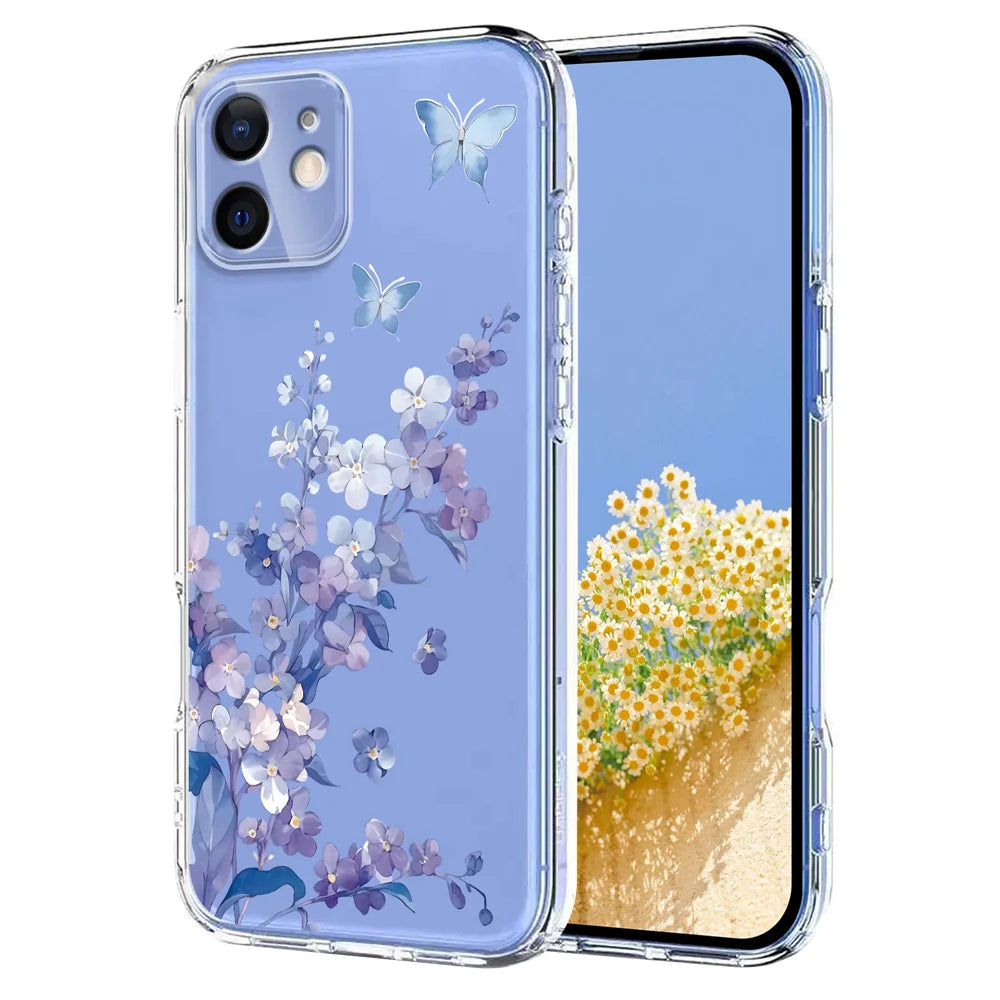 For iPhone 13 mini Case Butterfly Floral Pattern Printing TPU Phone Back Cover - Violets - 1