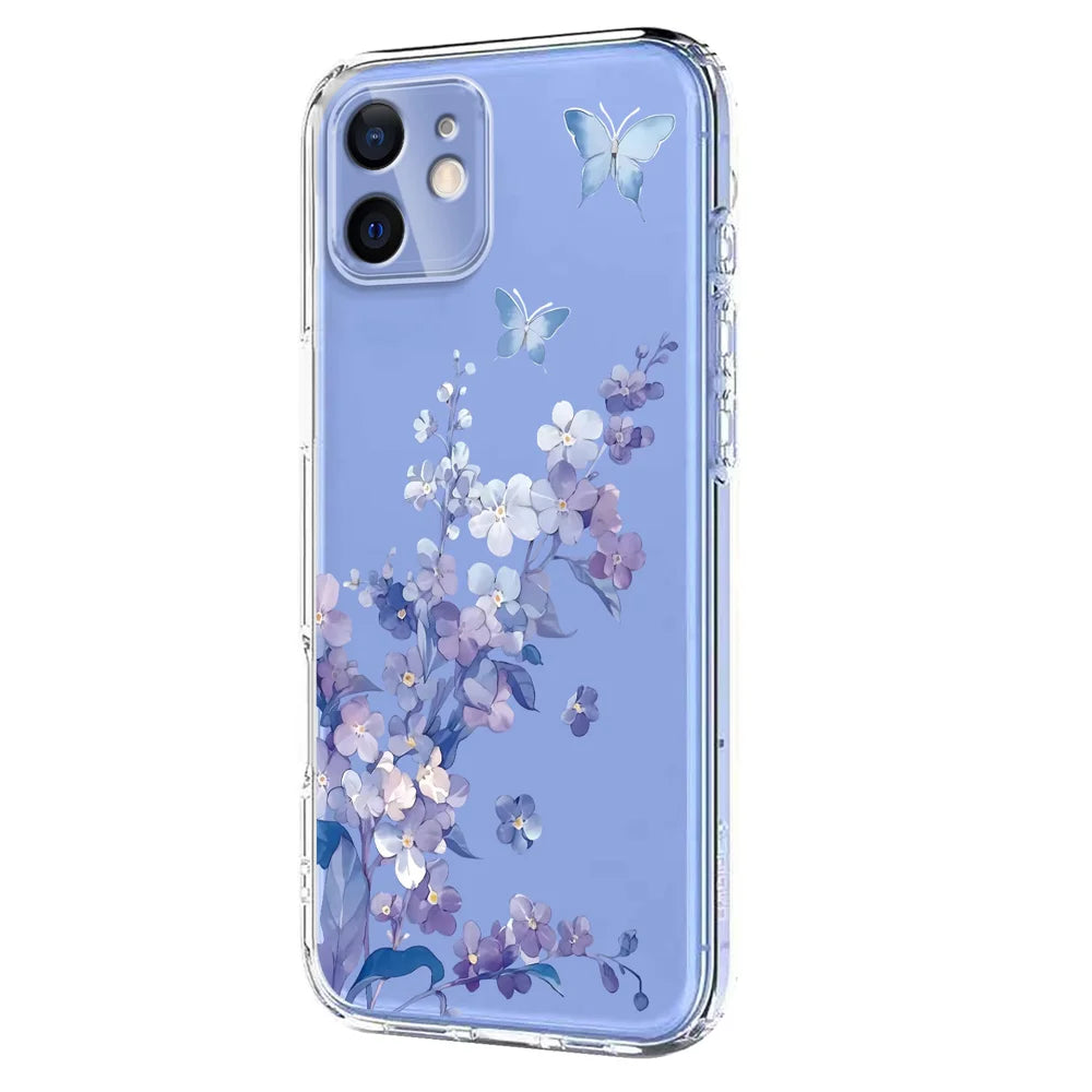 For iPhone 13 mini Case Butterfly Floral Pattern Printing TPU Phone Back Cover - Violets - 2