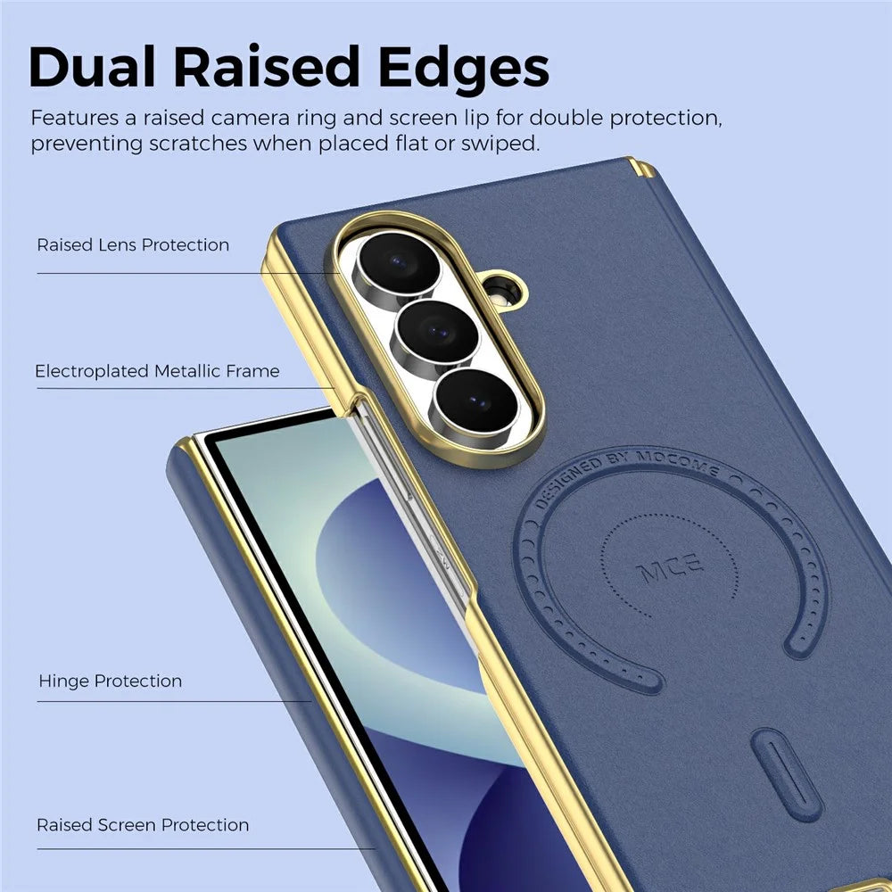 For Samsung Galaxy Z Fold8 Ultra Magnetic Case Leather + PC Electroplated Hinge Protection Phone Cover - Sapphire - 2