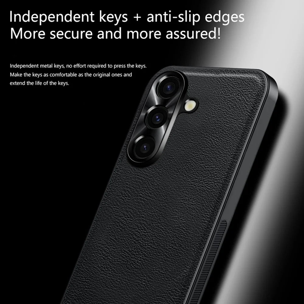 For Samsung Galaxy S26 FE Case PU + TPU + PC Phone Back Cover with Metal Lens Frame - Black - 5