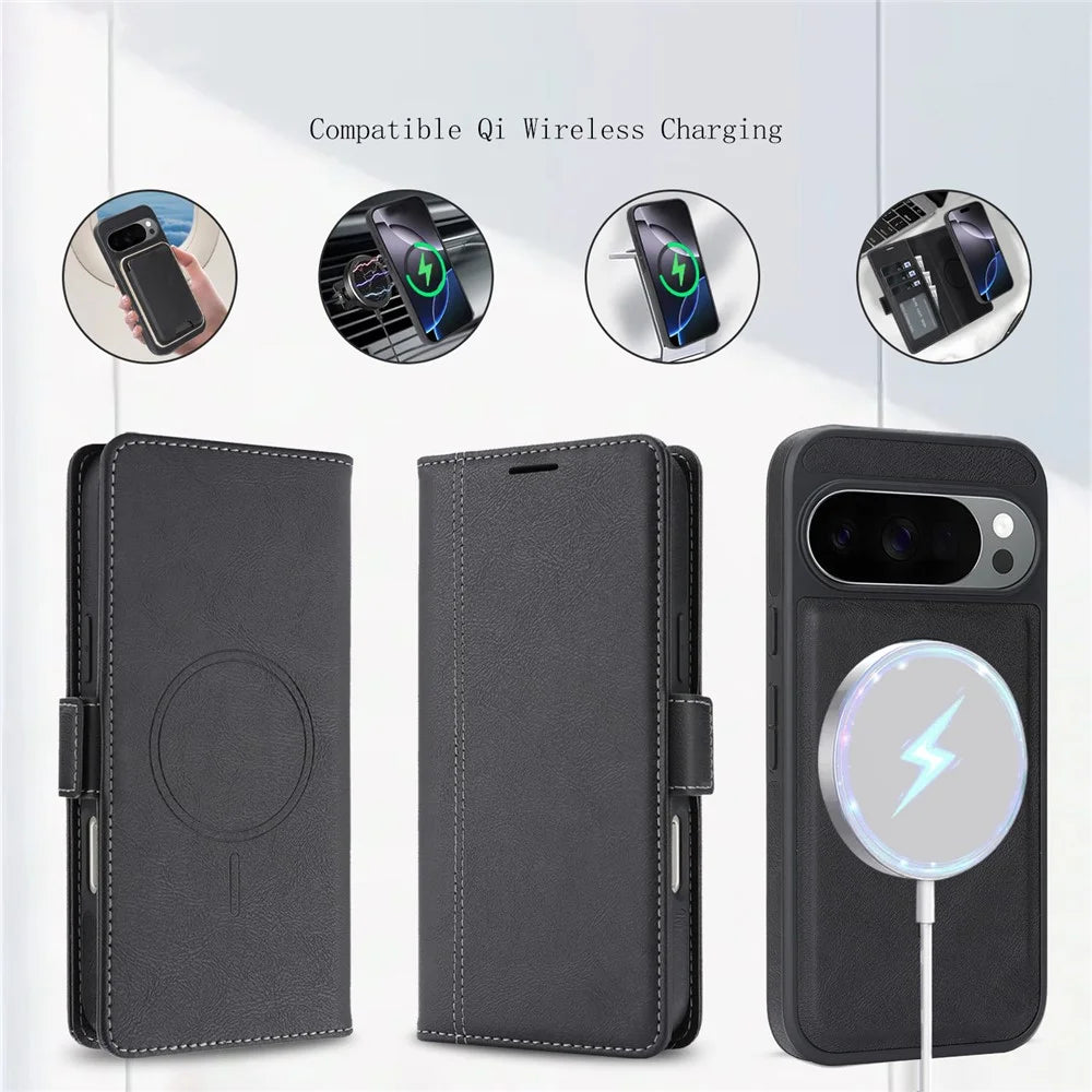 For Google Pixel 11 Pro XL Magnetic Case Detachable 2 in 1 Leather Wallet Phone Cover - Black - 4