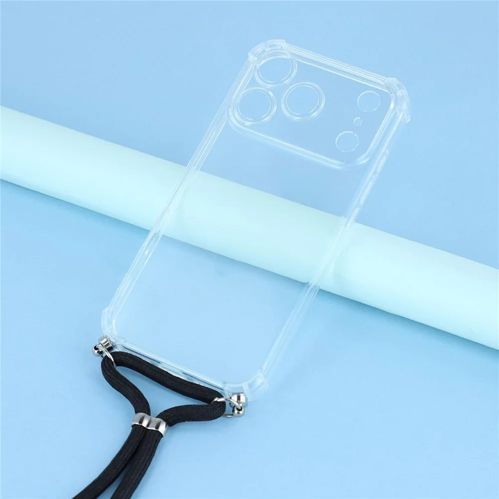 For iPhone 18 Pro Max  /  17 Pro Max Case Reinforced Corner TPU Clear Phone Cover with Lanyard - 2