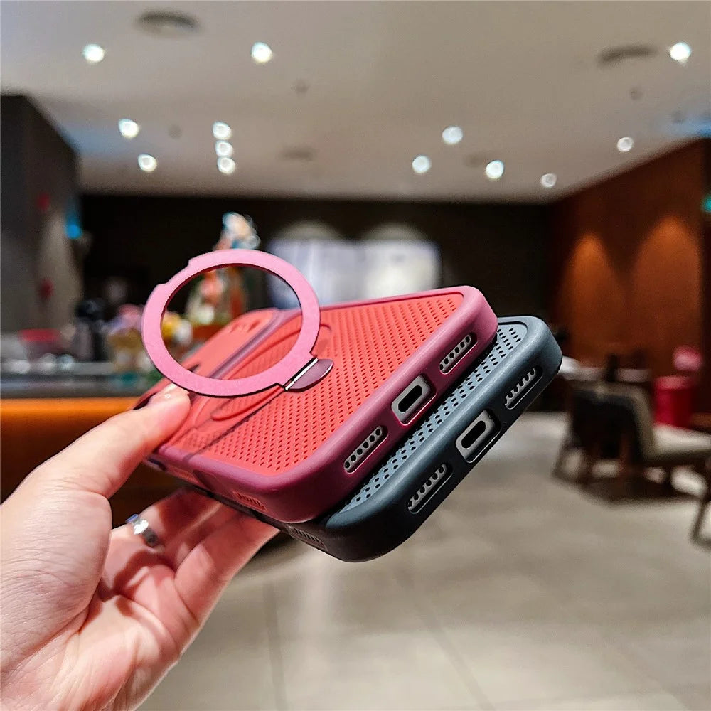 For iPhone 18 Pro / 17 Pro Case Magnetic Kickstand Heat Dissipation Mesh PC + TPU Phone Cover - Red - 4