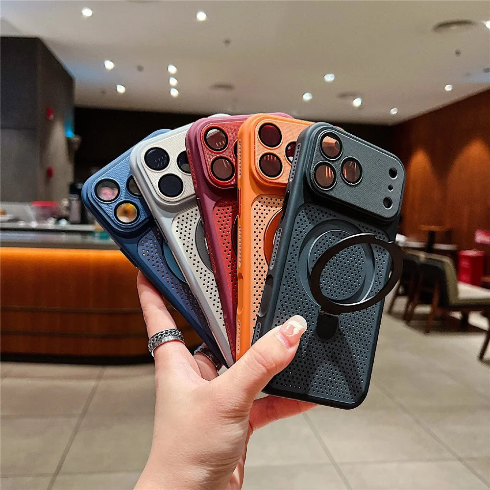 For iPhone 18 Pro / 17 Pro Case Magnetic Kickstand Heat Dissipation Mesh PC + TPU Phone Cover - Red - 5