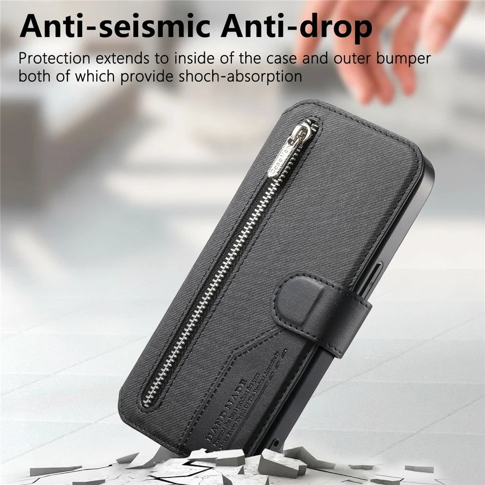 For Realme GT 8 Pro 5G Magnetic Case RFID Blocking Detachable Wallet Stand Cloth Texture Leather Phone Cover - Black - 6