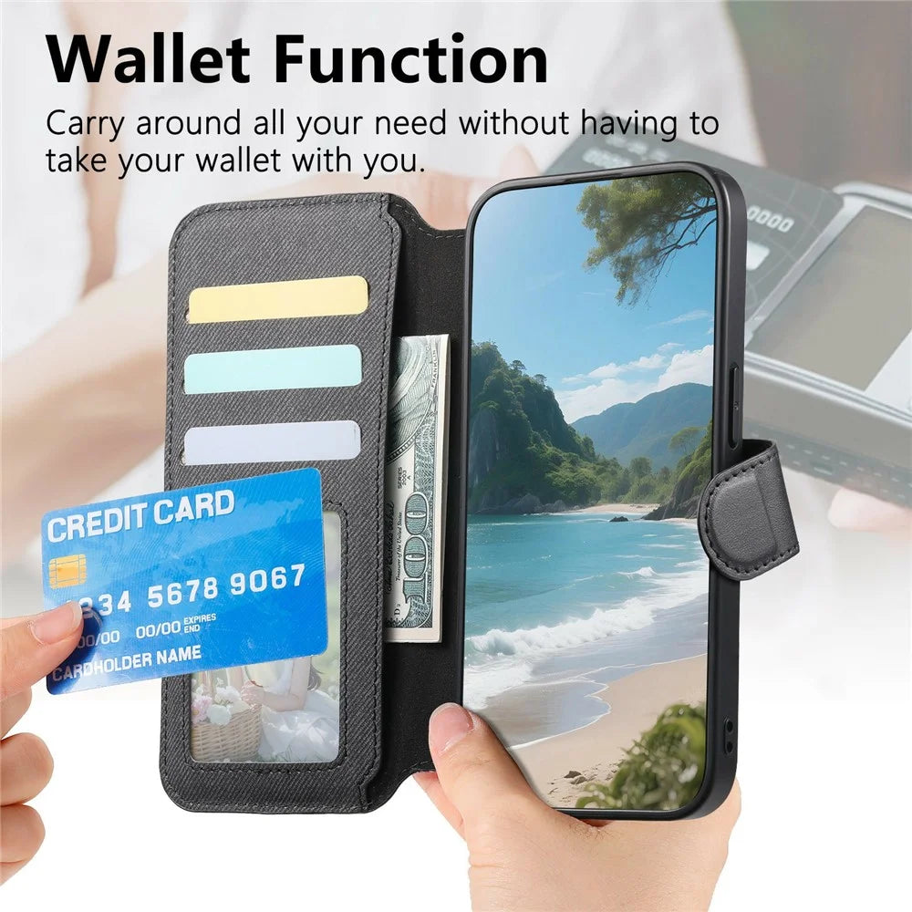 For Realme GT 8 Pro 5G Magnetic Case RFID Blocking Detachable Wallet Stand Cloth Texture Leather Phone Cover - Black - 7