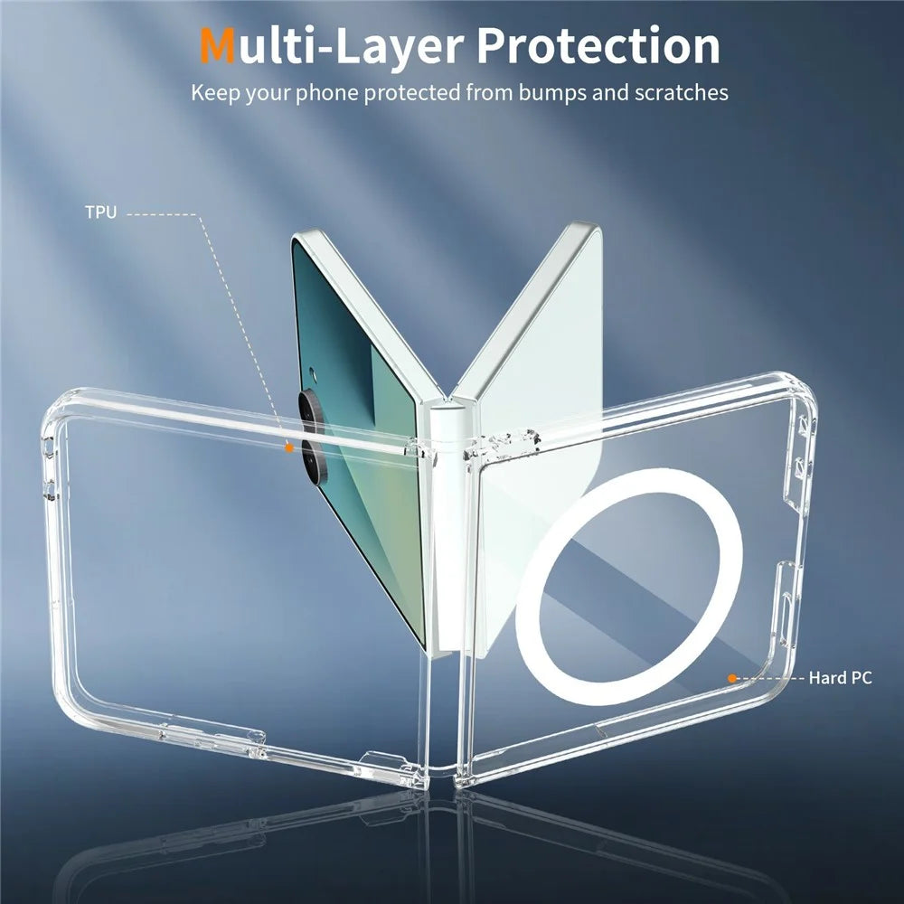 For Samsung Galaxy Z Flip7 5G Magnetic Case PC + TPU Clear Phone Cover + 2Pcs Outer Screen Tempered Glass Film + 2Pcs Inner Screen Hydrogel Film - Transparent - 6