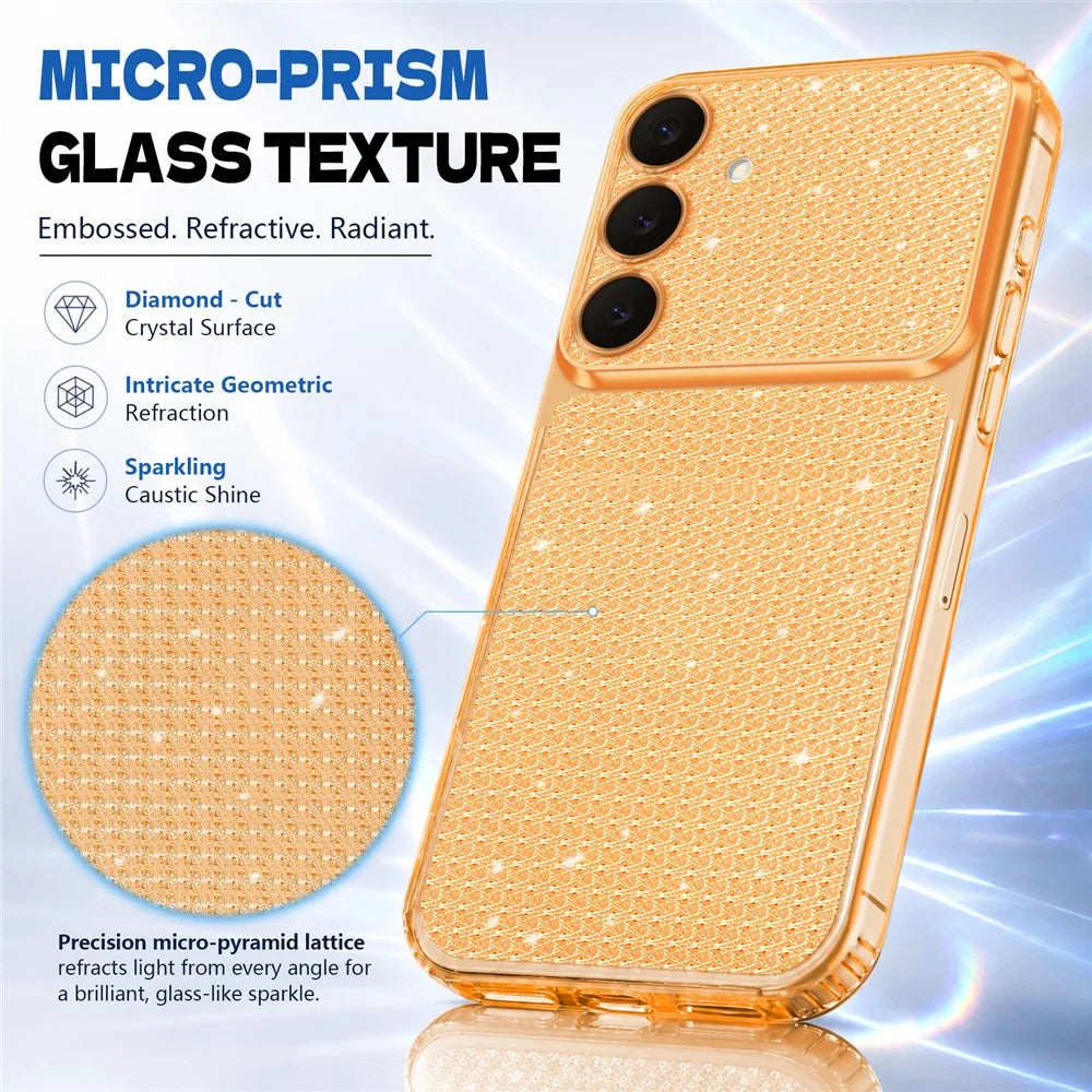 For Samsung Galaxy S26+ TPU Case Diamond Texture Glitter Shockproof Phone Cover with Airbag Corner - Orange - 3