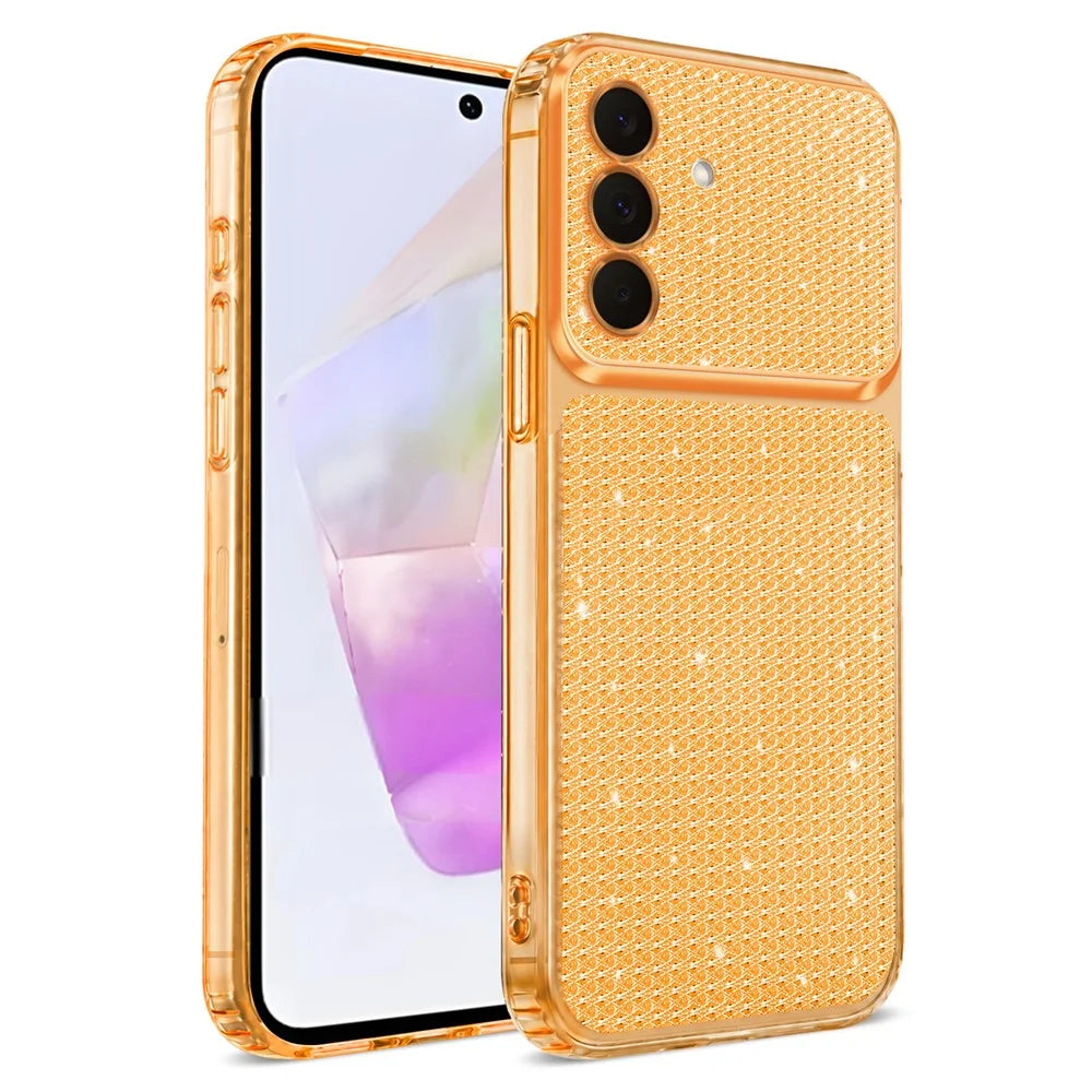 For Samsung Galaxy A57 5G TPU Case Diamond Texture Glitter Shockproof Phone Cover with Airbag Corner - Orange - 1