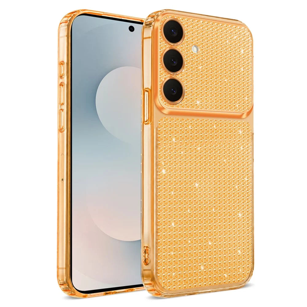 For Samsung Galaxy S26 FE  /  Galaxy S25 FE TPU Case Diamond Texture Glitter Shockproof Phone Cover with Airbag Corner - Orange - 1