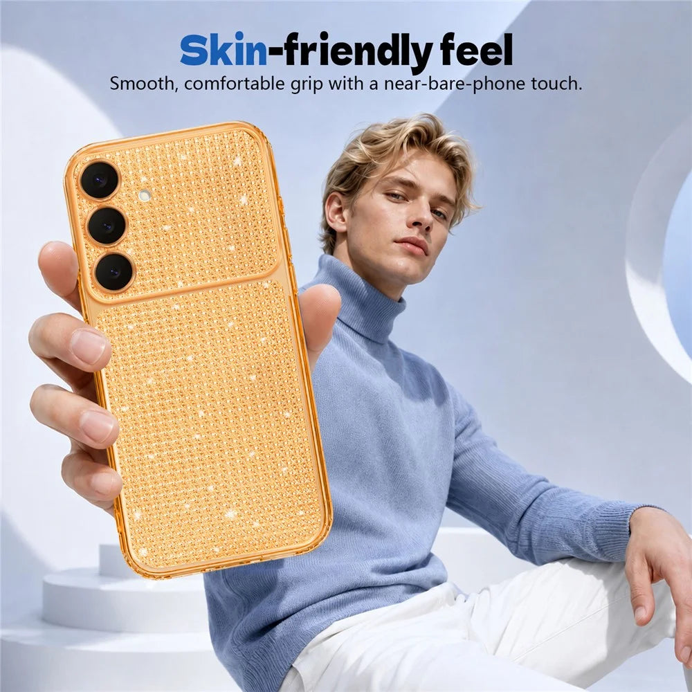 For Samsung Galaxy S26 FE  /  Galaxy S25 FE TPU Case Diamond Texture Glitter Shockproof Phone Cover with Airbag Corner - Orange - 2