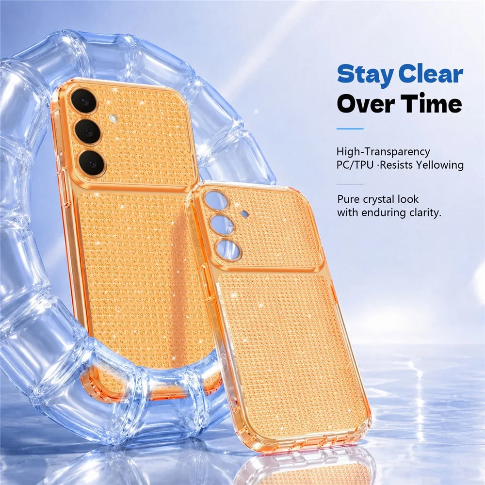 For Samsung Galaxy S26 FE  /  Galaxy S25 FE TPU Case Diamond Texture Glitter Shockproof Phone Cover with Airbag Corner - Orange - 4