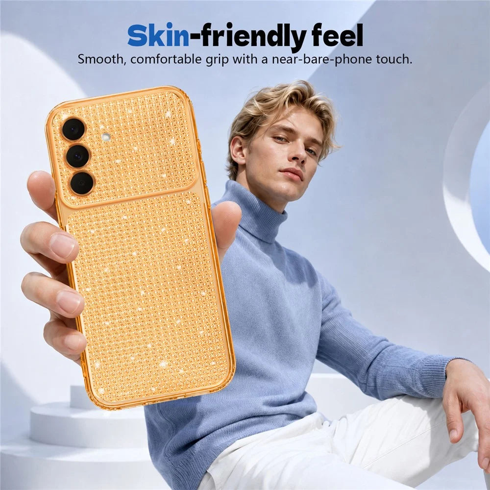 For Samsung Galaxy A27 5G  /  Galaxy M47 5G TPU Case Diamond Texture Glitter Shockproof Phone Cover with Airbag Corner - Orange - 2