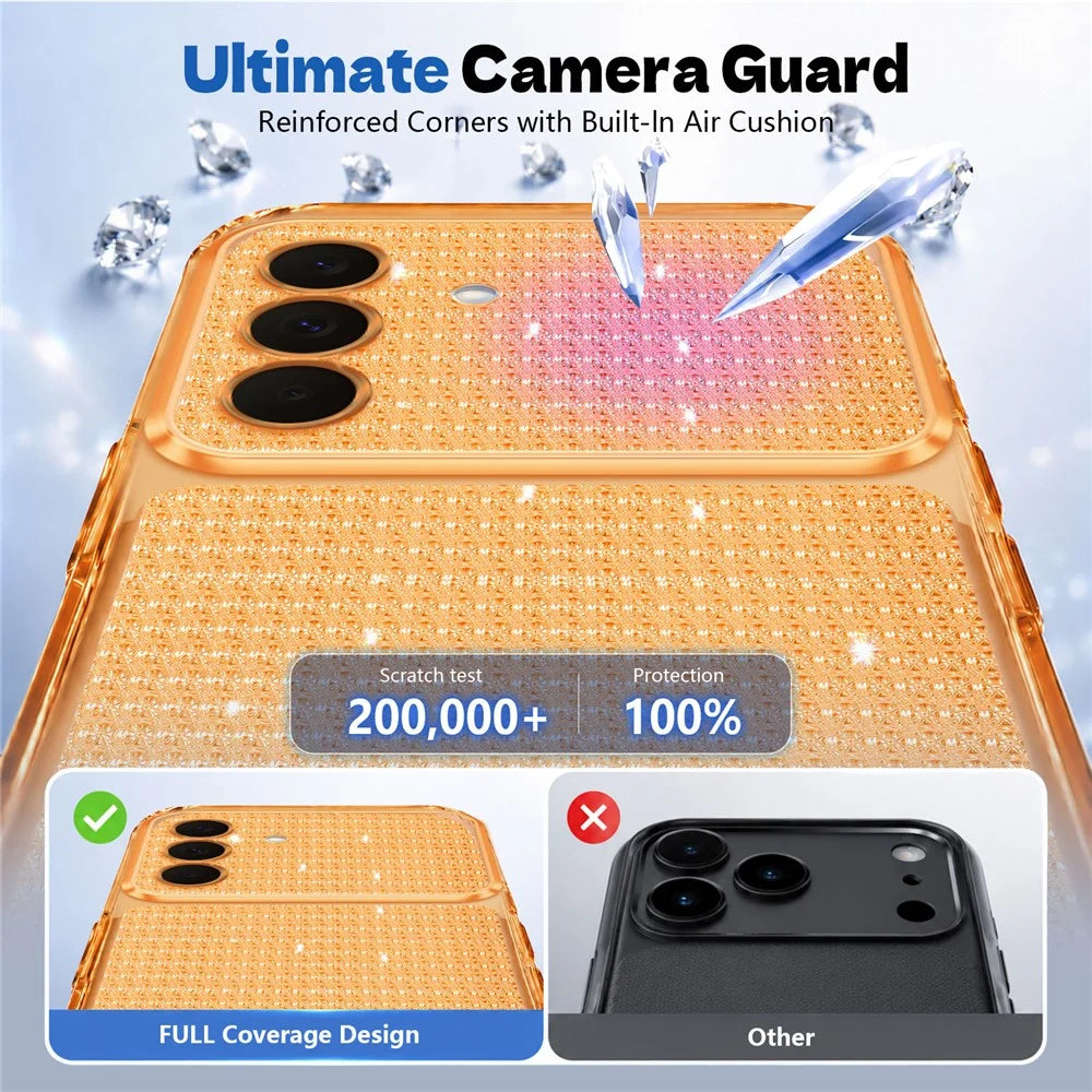 For Samsung Galaxy A27 5G  /  Galaxy M47 5G TPU Case Diamond Texture Glitter Shockproof Phone Cover with Airbag Corner - Orange - 5