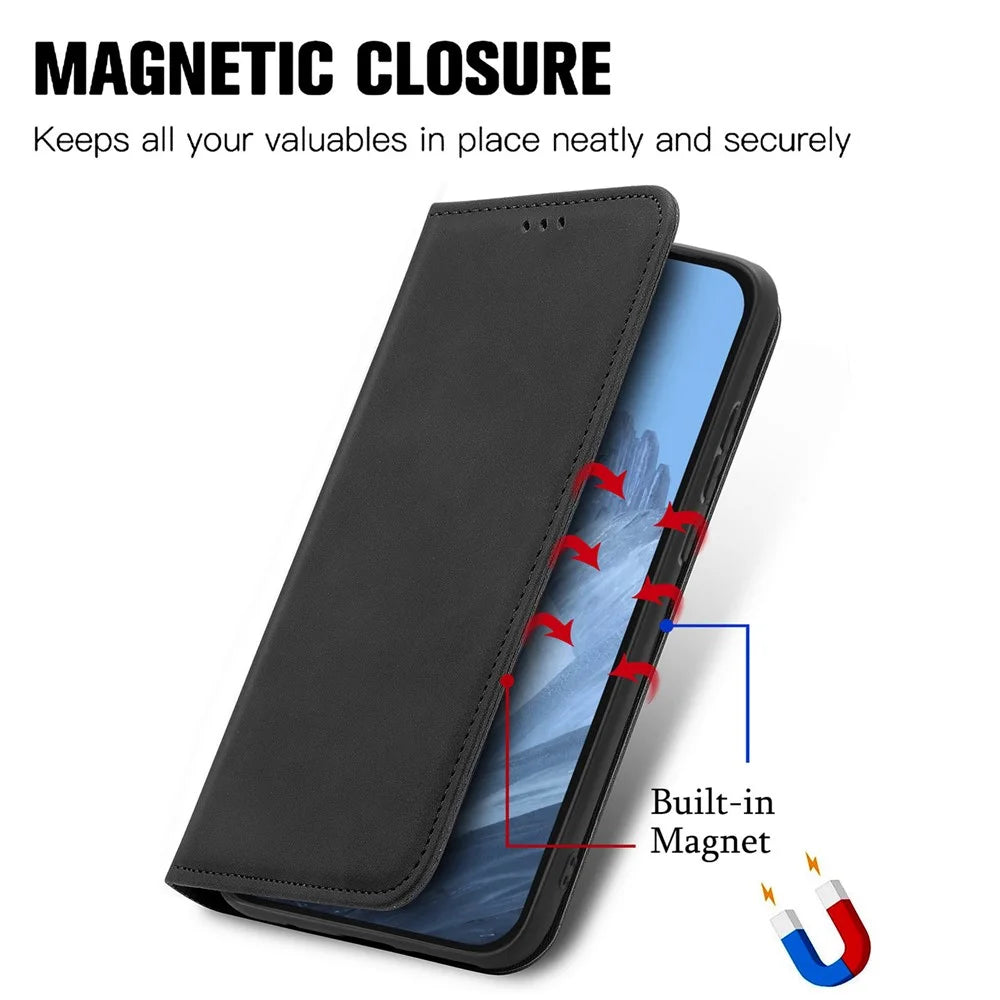 For Google Pixel 11 Pro  /  Pixel 11 Leather Case with Card Holder Magnetic Absorption Phone Cover - Black - 4