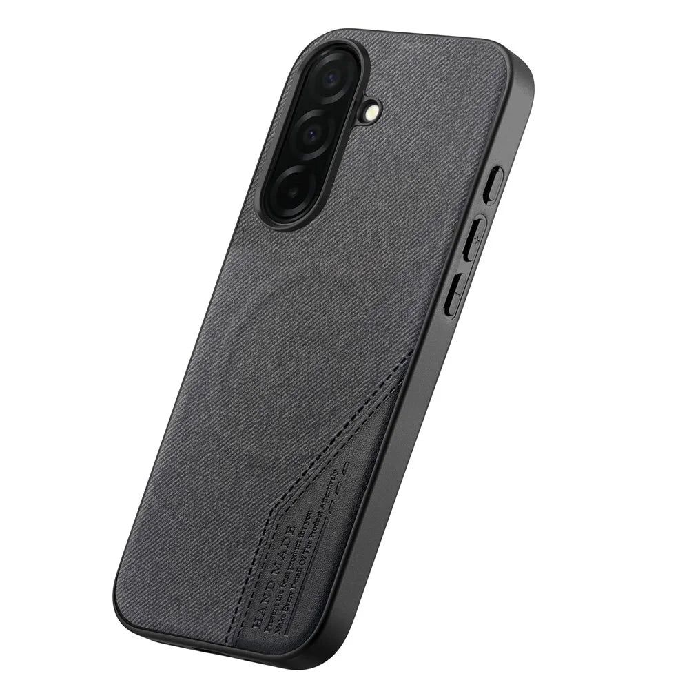 For Samsung Galaxy S25 Magnetic Case Cloth Texture PU Leather + PC + TPU Phone Cover - Black - 2