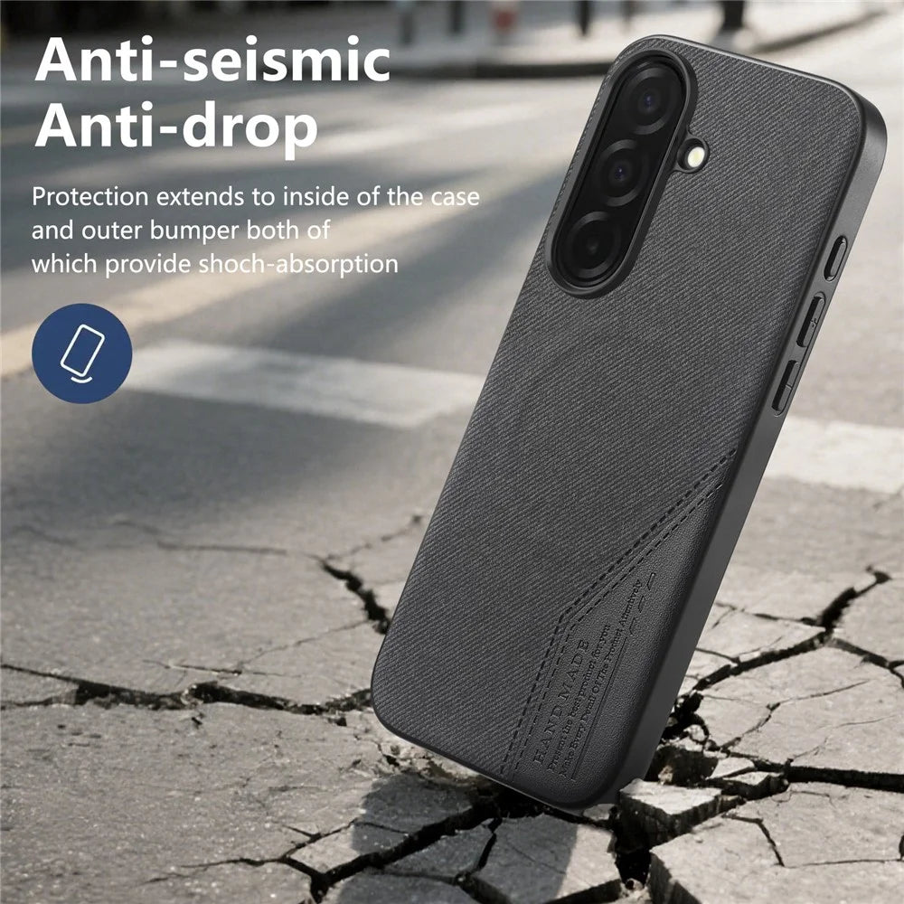 For Samsung Galaxy S25 Magnetic Case Cloth Texture PU Leather + PC + TPU Phone Cover - Black - 5