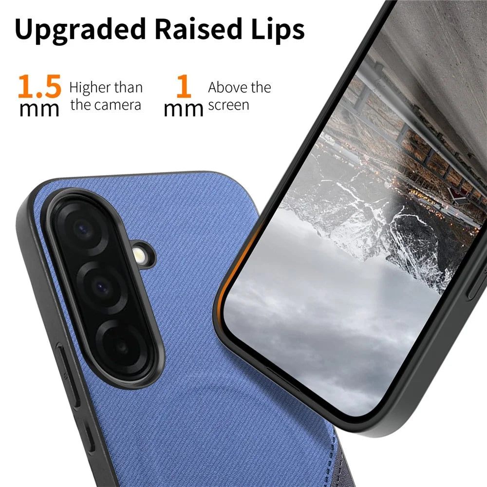 For Samsung Galaxy A56 5G Magnetic Case Cloth Texture PU Leather + PC + TPU Phone Cover - Blue - 3