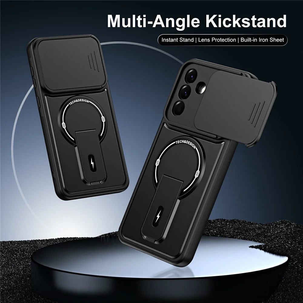 Phone Case with Slide Camera Cover For Samsung Galaxy A26 5G / A18 4G / A18 5G / A17 4G / A17 5G Kickstand Shockproof PC + TPU Matte Finish Phone Shell - Black - 2
