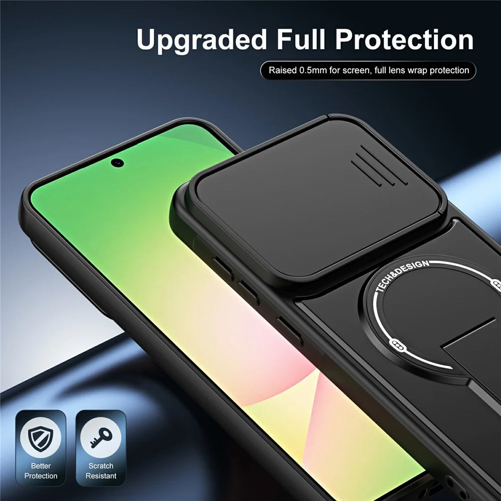 Phone Case with Slide Camera Cover For Samsung Galaxy A26 5G / A18 4G / A18 5G / A17 4G / A17 5G Kickstand Shockproof PC + TPU Matte Finish Phone Shell - Black - 7