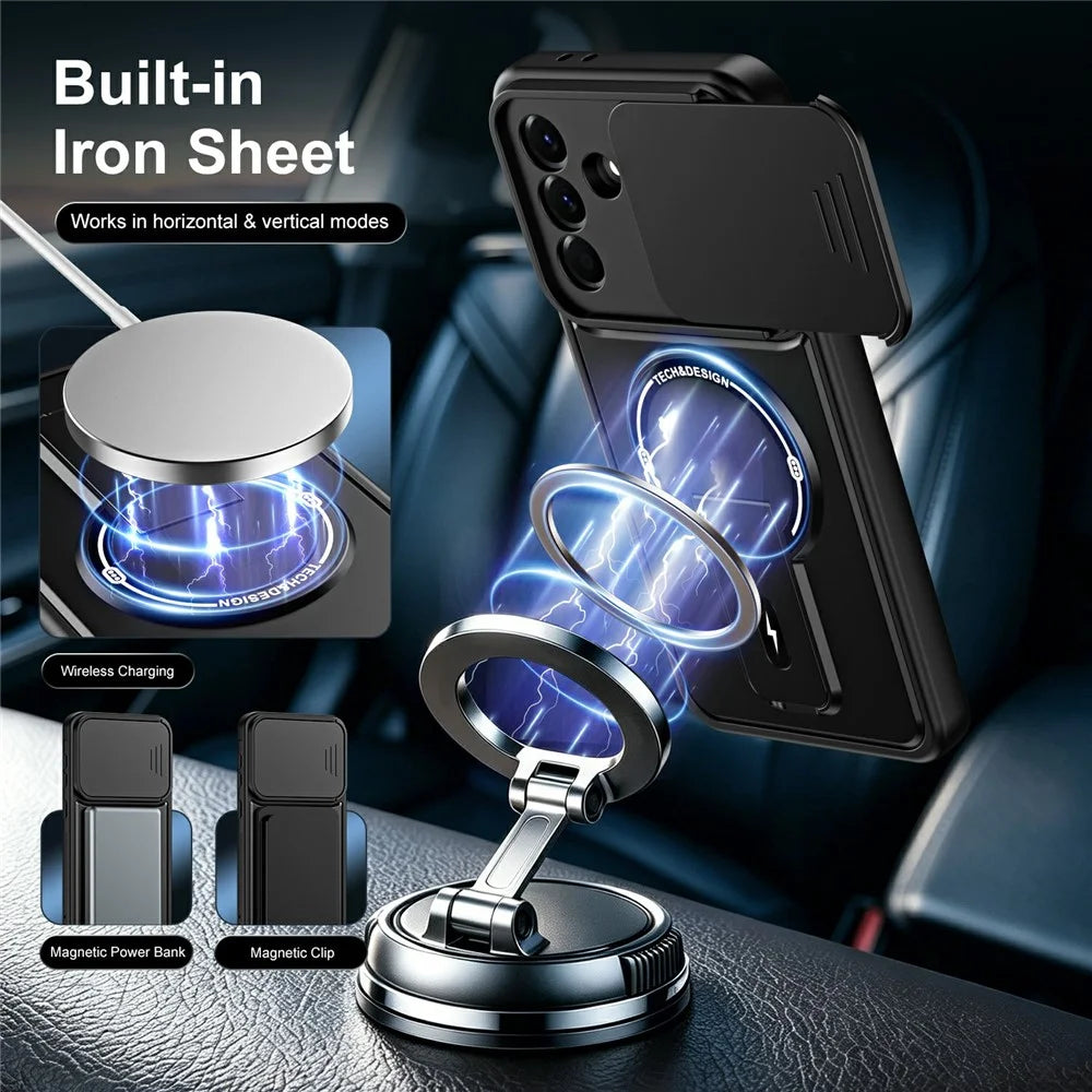 For Samsung Galaxy A37 5G Case with Slide Camera Cover Kickstand Shockproof PC + TPU Matte Finish Phone Shell - Black - 6