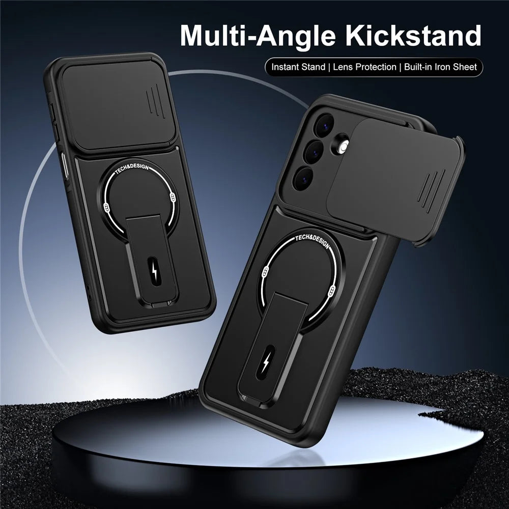 For Samsung Galaxy S26+ Case with Slide Camera Cover Kickstand Shockproof PC + TPU Matte Finish Phone Shell - Black - 2