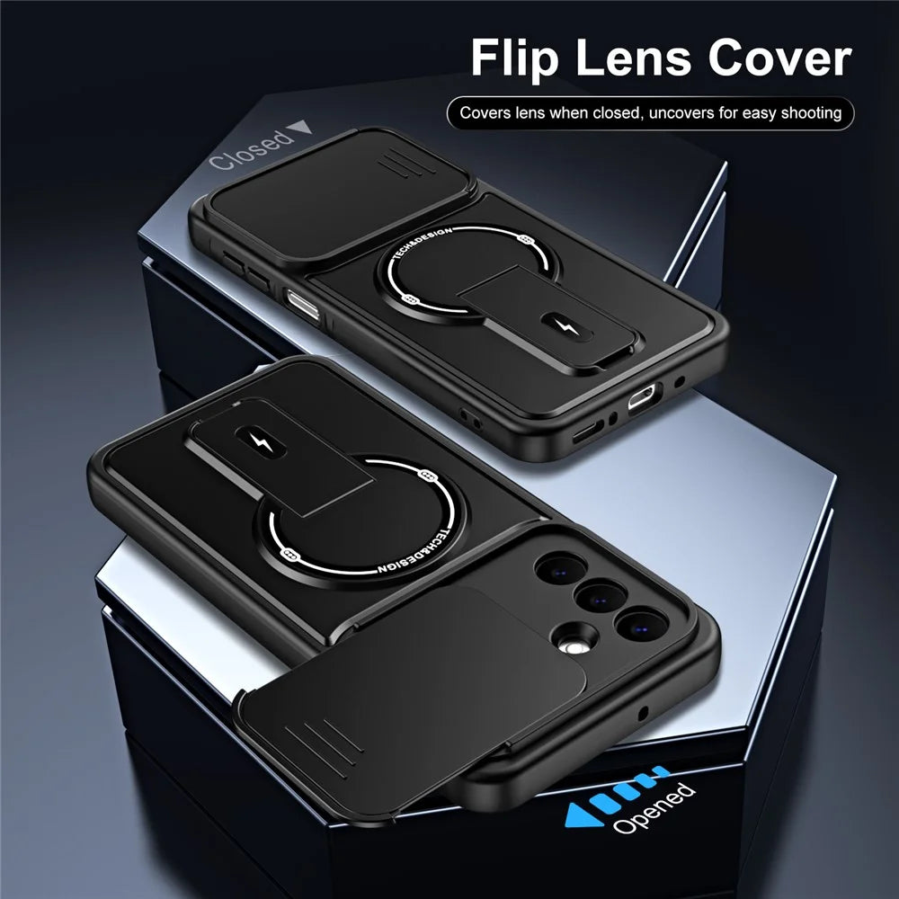 For Samsung Galaxy S26+ Case with Slide Camera Cover Kickstand Shockproof PC + TPU Matte Finish Phone Shell - Black - 5