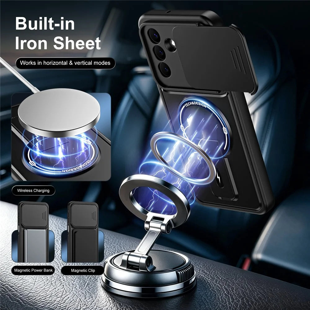 For Samsung Galaxy S26+ Case with Slide Camera Cover Kickstand Shockproof PC + TPU Matte Finish Phone Shell - Black - 6