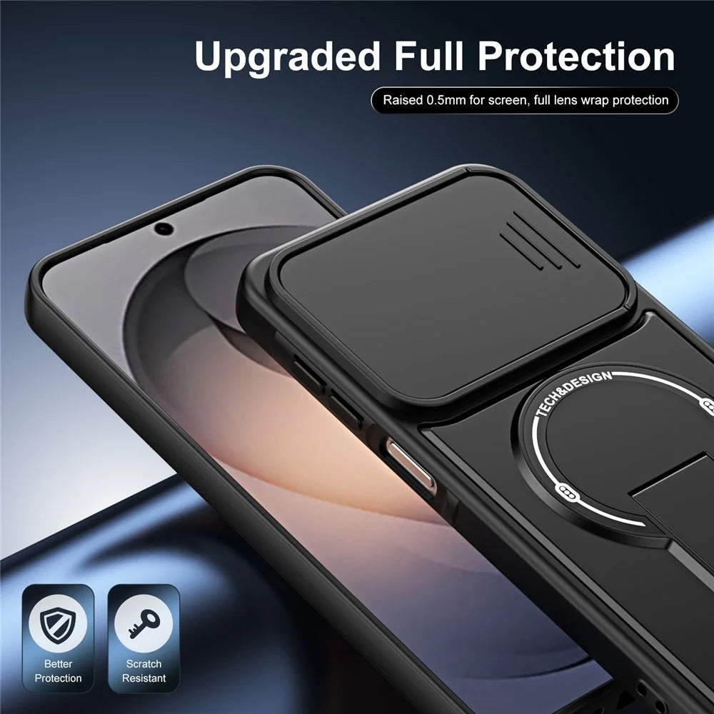 For Samsung Galaxy S26+ Case with Slide Camera Cover Kickstand Shockproof PC + TPU Matte Finish Phone Shell - Black - 7