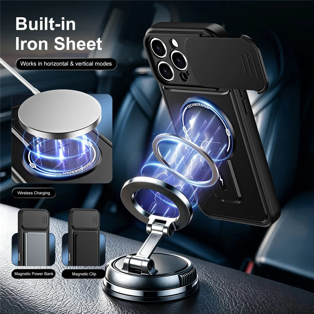 For iPhone 16 Pro Max Case with Slide Camera Cover Kickstand Shockproof PC + TPU Matte Finish Phone Shell - Black - 6