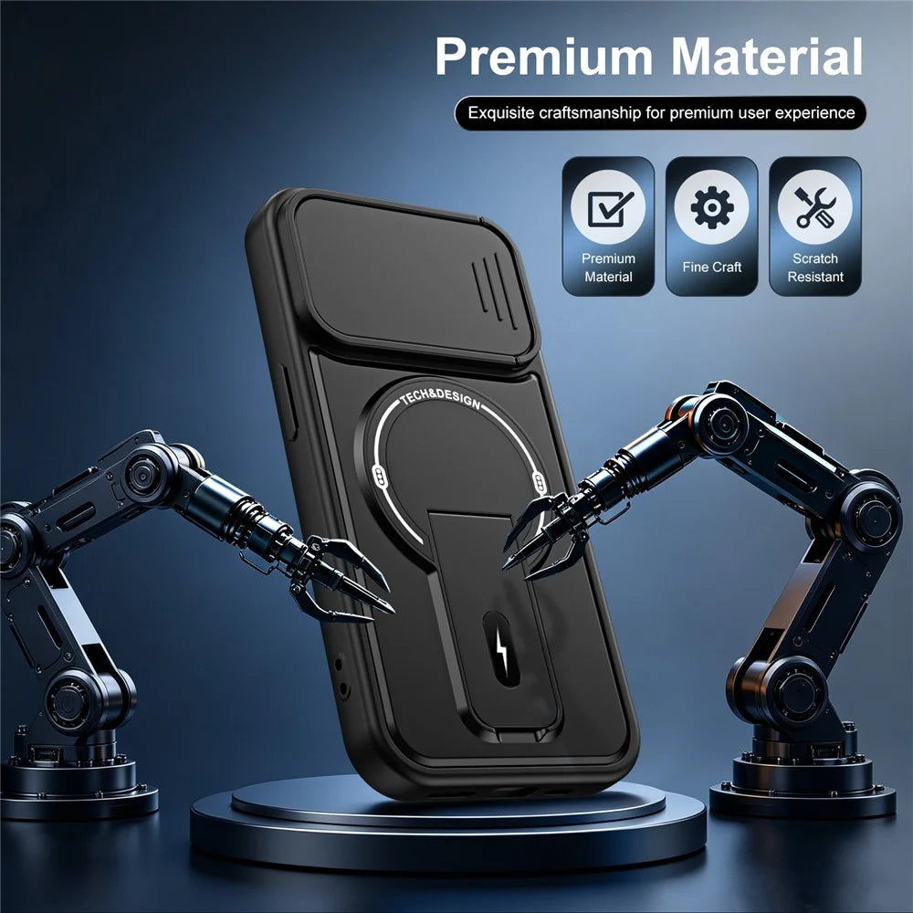 For iPhone 14 Pro Case with Slide Camera Cover Kickstand Shockproof PC + TPU Matte Finish Phone Shell - Black - 3