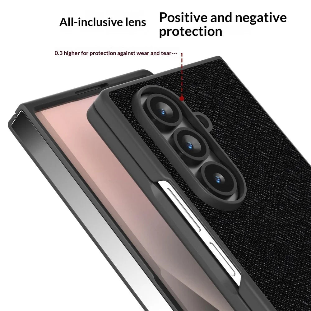 ABEEL For Samsung Galaxy Z Fold8 Ultra Case Cross Texture Genuine Cow Leather + PC Phone Back Cover - Black - 3