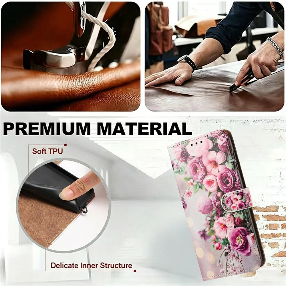 For Samsung Galaxy S26 Case Pattern Printed Wallet Flip Stand PU Leather Phone Cover with Wrist Strap - Bouquet - 6