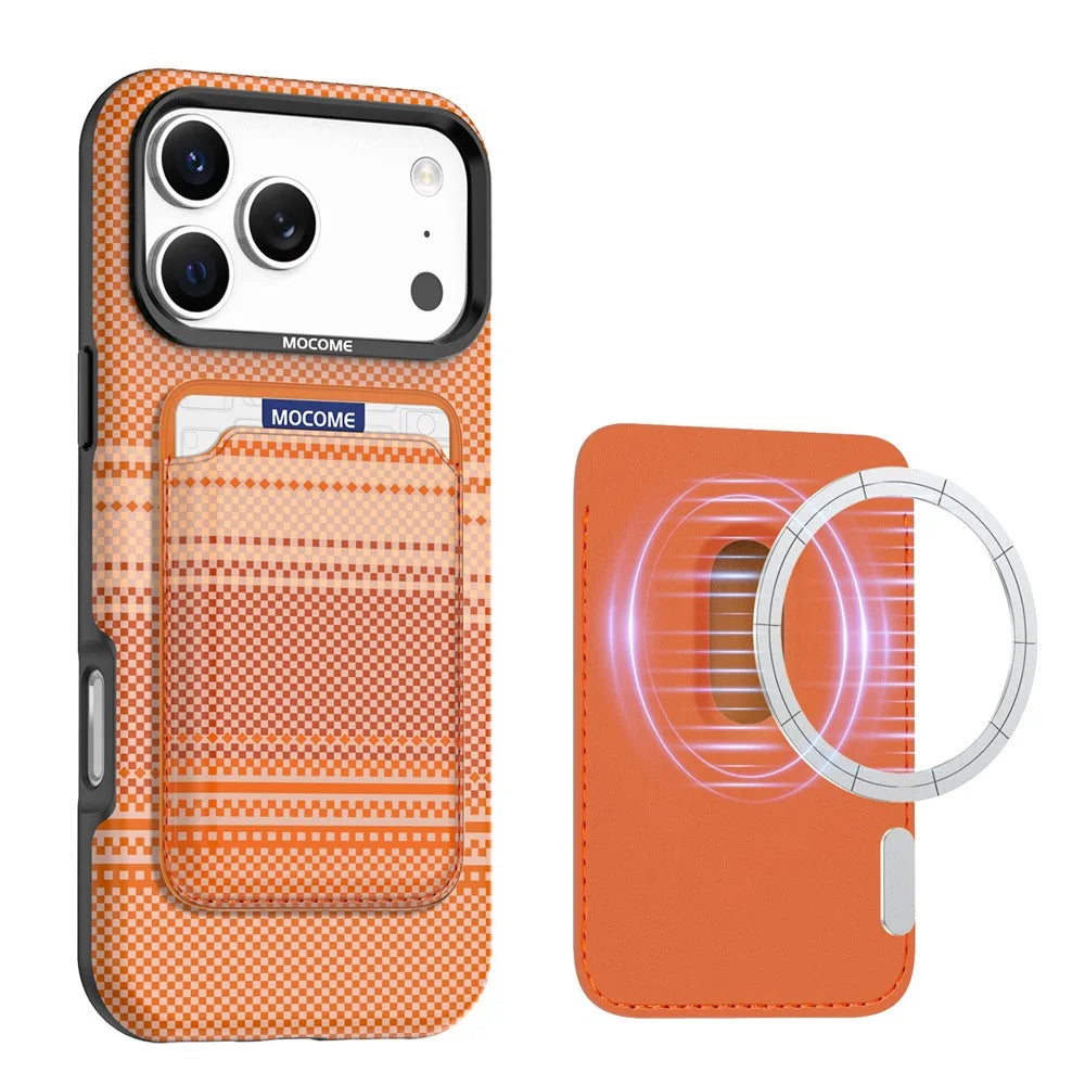 For iPhone 18 Pro Max Magnetic Case Rainbow Gradient Leather Coated TPU + PC Phone Cover with Card Holder - Orange - 2