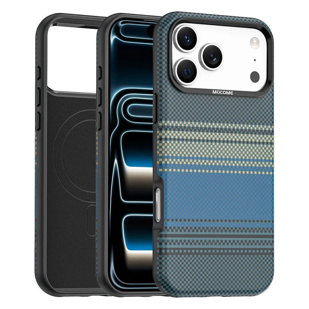 For iPhone 18 Pro Max Magnetic Case Gradient Rainbow Leather Coated TPU + PC Hybrid Shockproof Cover - Sapphire - 1