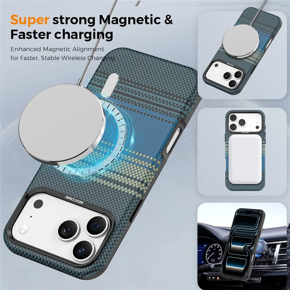 For iPhone 18 Pro Max Magnetic Case Gradient Rainbow Leather Coated TPU + PC Hybrid Shockproof Cover - Sapphire - 5