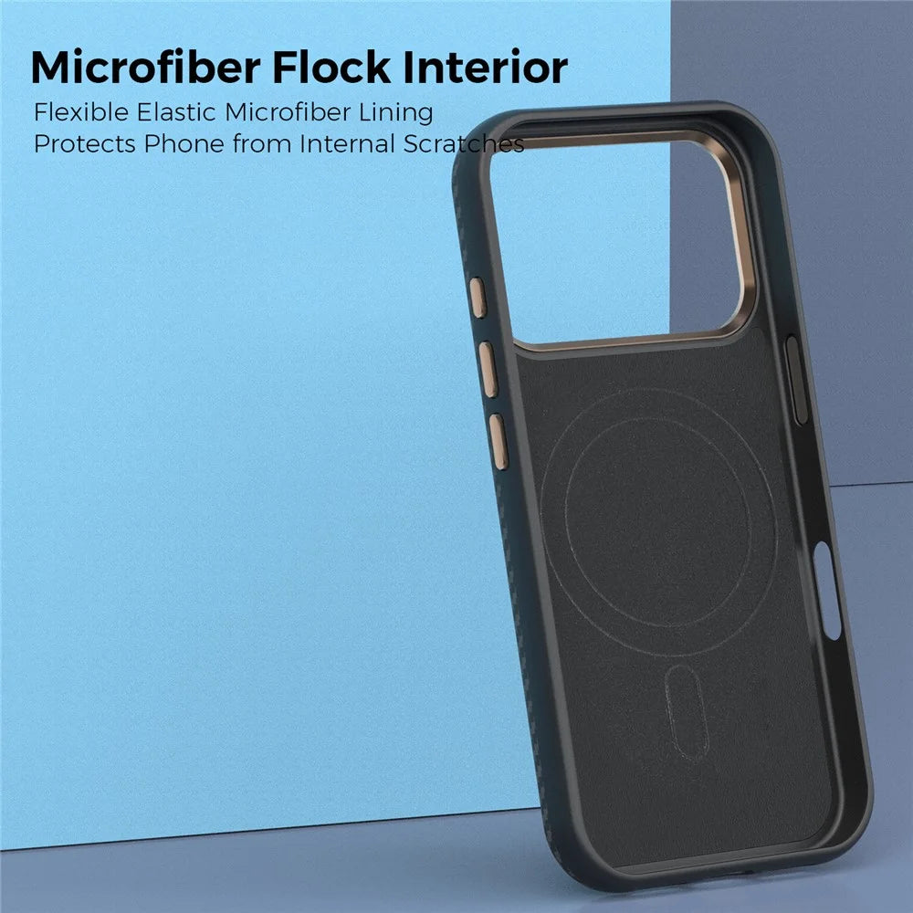 For iPhone 18 Pro Case Compatible with MagSafe Carbon Fiber Texture Shockproof Leather TPU PC Protective Cover - Black - 4