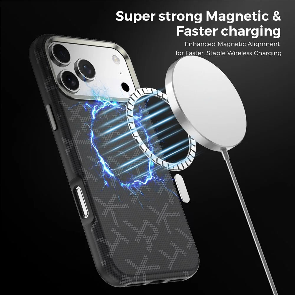 For iPhone 18 Pro Max Magnetic Case Aramid Fiber Texture Leather + PC + TPU Shockproof Phone Cover - Black - 5