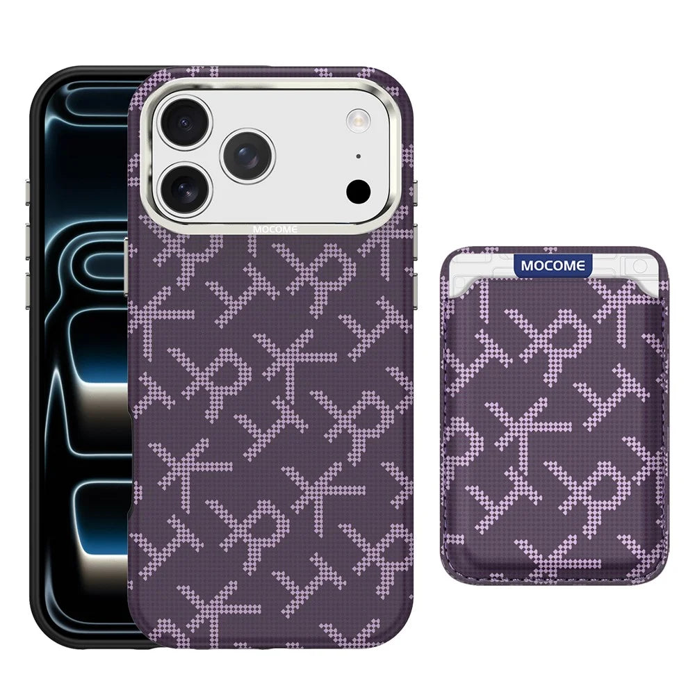 For iPhone 18 Pro Magnetic Case Aramid Fiber Texture Leather Phone Back Cover with Card Holder - Purple - 2