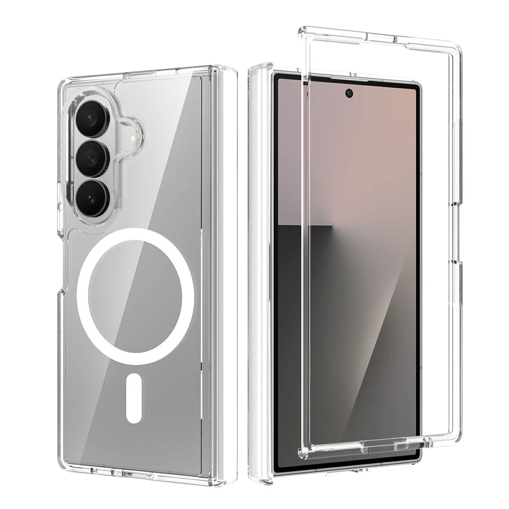 For Samsung Galaxy Z Fold7 5G Magnetic Case Shockproof Acrylic Clear Cover with Tempered Glass Screen Protector - Transparent - 1