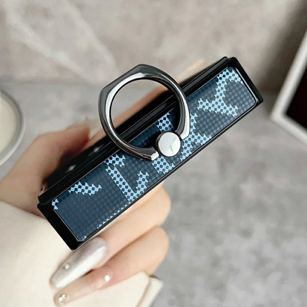 For Samsung Galaxy Z Flip7 5G Magnetic Case Pixelated Letter Pattern Leather + PC Folding Phone Cover with Ring Kickstand - Black - 3