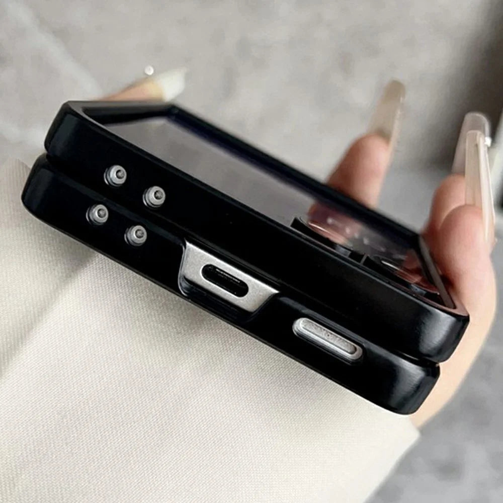 For Samsung Galaxy Z Flip7 5G Magnetic Case Pixelated Letter Pattern Leather + PC Folding Phone Cover with Ring Kickstand - Black - 4