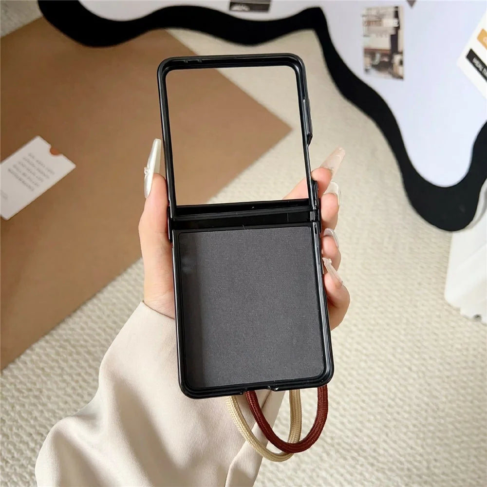 For Samsung Galaxy Z Flip7 5G Case Air Cushion V-Pattern Diamond Grid Leather + PC Phone Cover with Lanyard - Black - 3