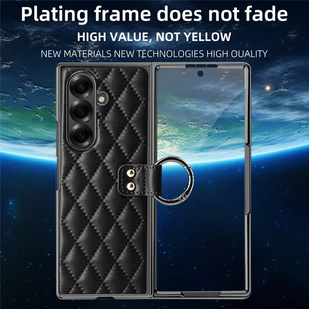 For Samsung Galaxy Z Fold8 Ultra Case Rhombus Grid Phone Cover with Tempered Glass Film - Black - 3