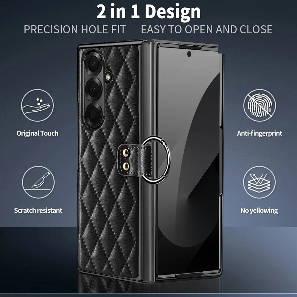For Samsung Galaxy Z Fold8 Ultra Case Rhombus Grid Phone Cover with Tempered Glass Film - Black - 6