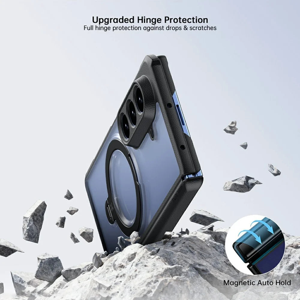 XUNDD for Samsung Galaxy Z Fold8 Ultra Case Magnetic Rotatable Kickstand 1.8mm Thick PC + TPU Shockproof Phone Cover - Black - 4