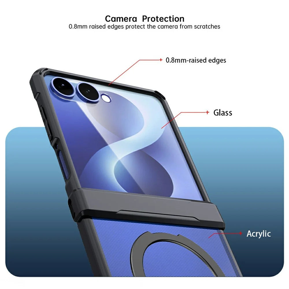 XUNDD for Samsung Galaxy Z Flip8 Case Magnetic Rotating Kickstand PC + TPU Folding Hinge Shockproof Phone Cover - Black - 2
